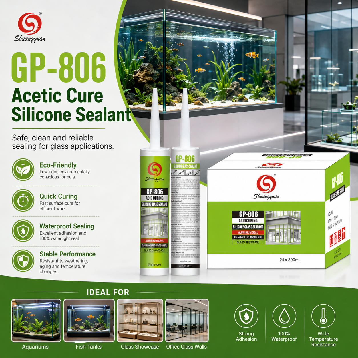 GP-806 Acetic Cure Silicone Sealant for Aquariums, Fish Tanks and Glass Showcase