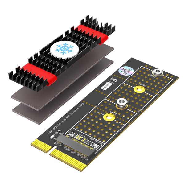 NGFF(M.2) NVMe MキーSSD - PCI-E 1Xアダプター (ヒートシンク付き、垂直設置)