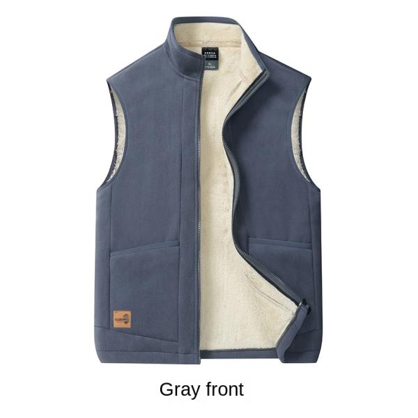 Large Size Men's Casual All-Match Trend Coat Vest with Fleece Lining and Stand Collar