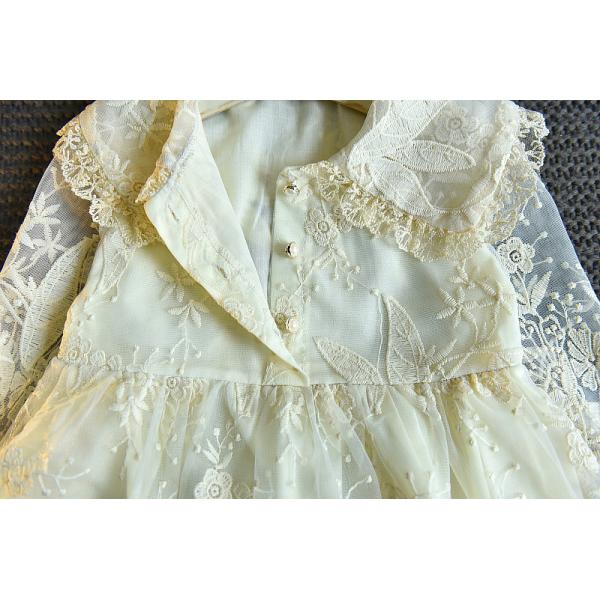 24in Embroidered Lace Children'S Dress Clothing Beige Long Sleeve Princess Wedding Dress