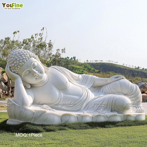 Outdoor Meditation Areas or Garden Decor Sleeping White Marble Buddha Statue