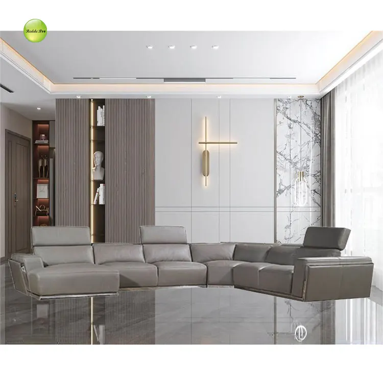 Adjustable Corner Modular Sectional Sofa White Leather L Shaped Seating