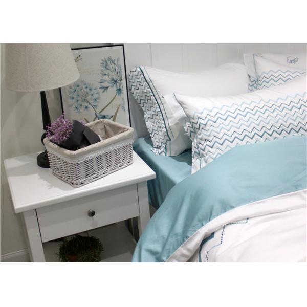 Soft Embroidered Light Blue And White Duvet Cover 4 Pcs For Home / Hotel