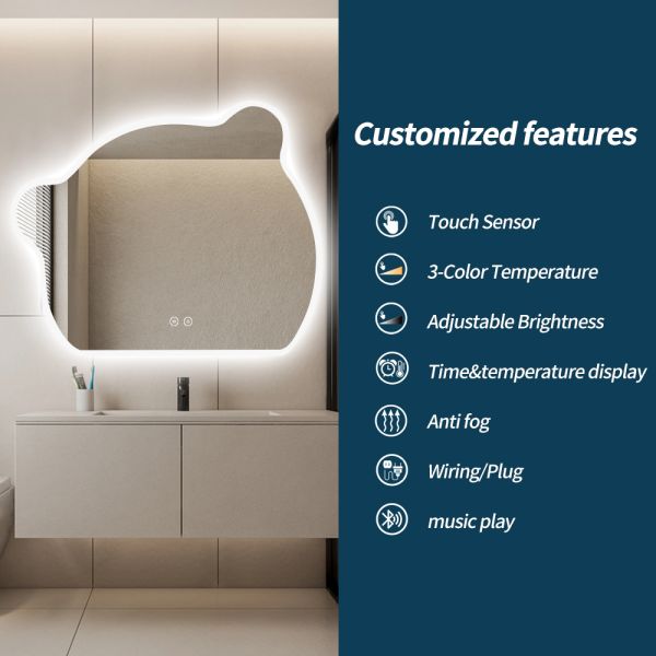 Custom Irregular Shaped LED Mirror , Modern Half Moon Bathroom Mirror IP44