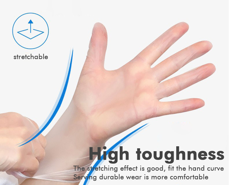 Easy Donning Clear Plastic Food Service Gloves Blue Disposable Food Preparation Gloves Polymer Coated