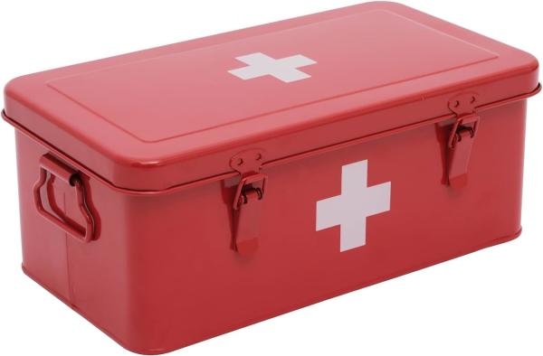 First Aid Kit Supplies Bin, Metal Medicine Storage Tin, First Aid Empty Box with Safety Lock Home Emergency Tool Set
