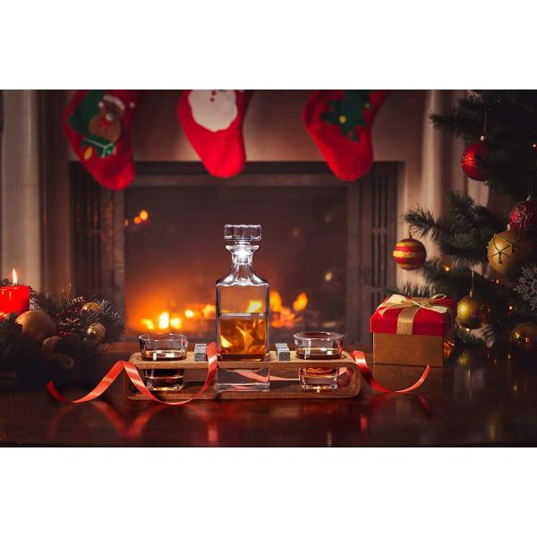 Custom Whiskey Decanter Set With Wood Stand and Chilling Stones for Party Celebrations