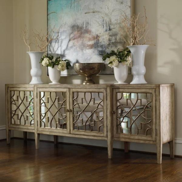 Black Mirror Credenza Cabinet Sideboard Organizer Set For Living Room TV