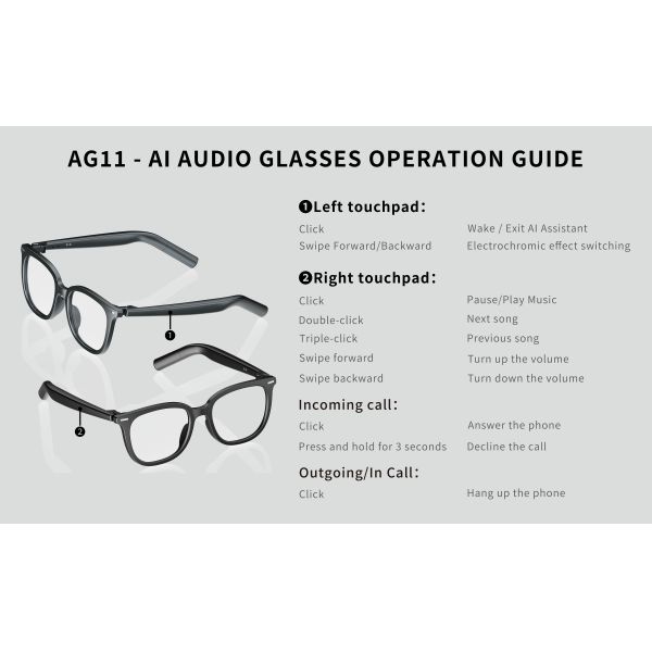 AG11 HD Mirror-like Color Change AI Smart Glasses Commuting, Outdoor, Office Voice Assistant App Control Real-time Translation