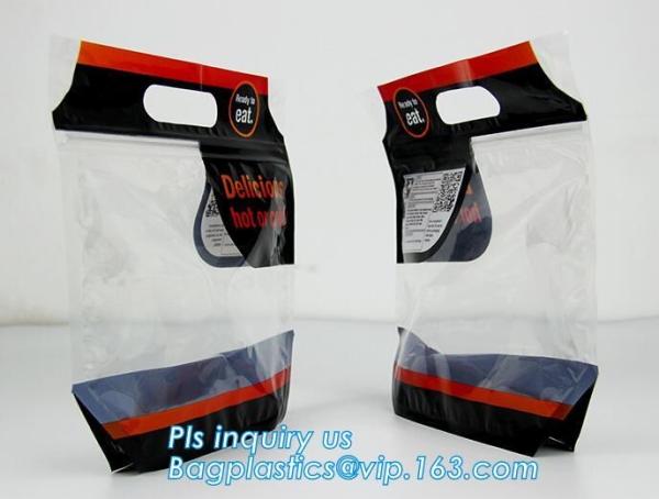 Custom Printed Zip lockk Handle Bags, Stand Up Pouch with Clear Window, Rotisserie Fried Chicken Packing