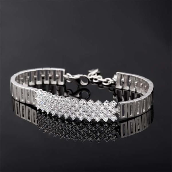 925 Silver Silver Link Bracelet   Clear Cubic Zircon Tennis Bracelet (YAQS005)
