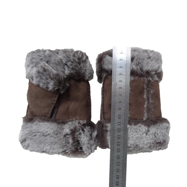 Stock Ladies Lambskin Gloves with Curly Fur Trim Cuff Shealring Sheepskin Fingerless Gloves