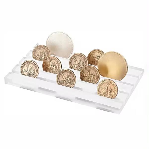 Clear Coin Collection Cast Acrylic Holder Acrylic Coin Display Stand With Groove Cut