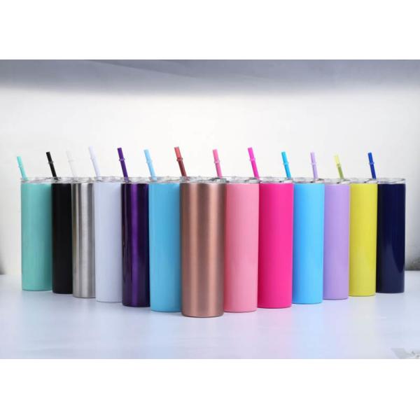 20oz Kitchen Household Items Skinny Insulated Tumbler Cups With Colored Straw