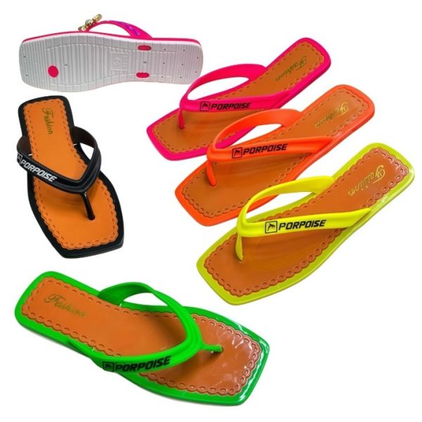 Trendy Eco-Friendly Durable Neon Logo PVC Flip Flops for Women Open Toe Design for Beach & Casual Wear in Summer & Spring