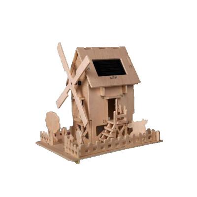 Promotion Puzzle en bois 3D Jouet solaire Alimenté par l'énergie solaire Bricolage Modèle de maison en bois Artisanat en bois Assemblage