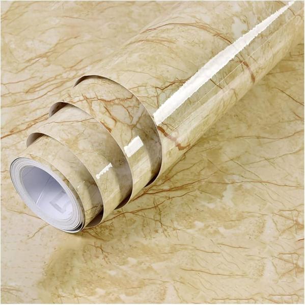 Película decorativa de PVC de grãos de mármore de alto brilho para balcões e superfícies interiores
