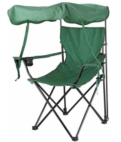 Oversized Camping Chair with Shade Canopy, Folding Lawn Chairs Cup Holders, Camping Lounge Chair for Hiking Travel