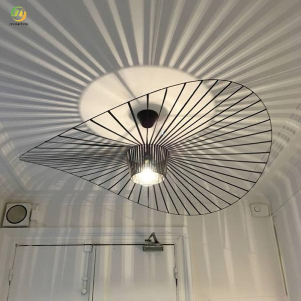 JYLIGHTING Lámpara colgante de sombrero de paja francés, rama de tela, diseño nórdico minimalista, sala de estar, comedor, dormitorio, sombrero, lámpara colgante moderna