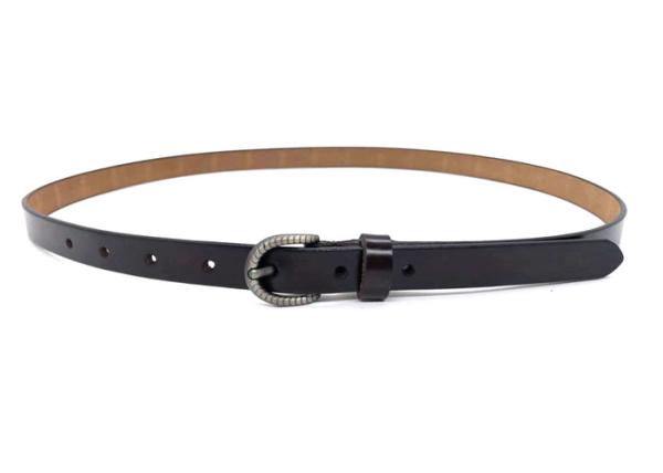Dark Brown Women's Fashion Skinny Leather Belt Carven Single Prong Buckle