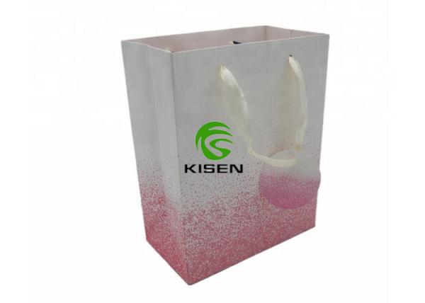 Glitter Ribbon Paper Shopping Bags With Handles , Luxury Printed Shopping Bags With Tags