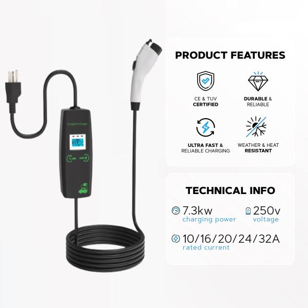 Adjustable 3.5Kw 7kw 11kw 22kw Portable AC Ev Charger Type 2 Electric Fast Charger