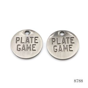Brushed Nickel Metal Logo Tag Circle Engraved Logo Tags Anti Fade