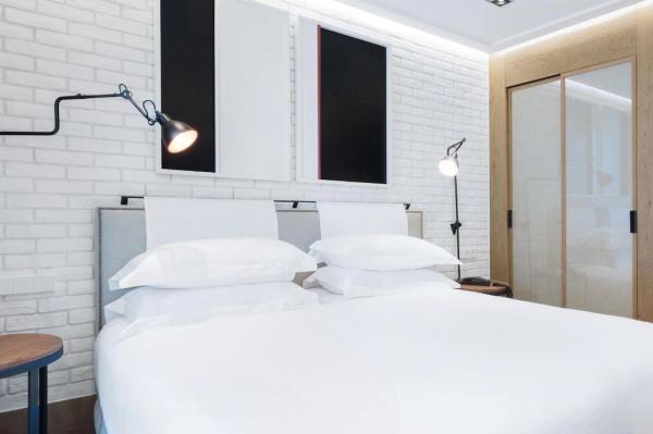 Zambia hotel furniture factory from China by fabric upholstered bed with wood night table and wardrobe cabinet