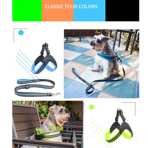 Black Blue PU Dog Harness Leash Padded Puppy Harness And Leash Set