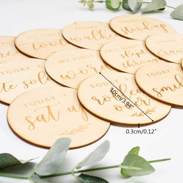 Custom Baby Milestone Cards 12 Pieces Baby Milestone Cards Wooden Commemorate Baby Birth Monthly Recording Card