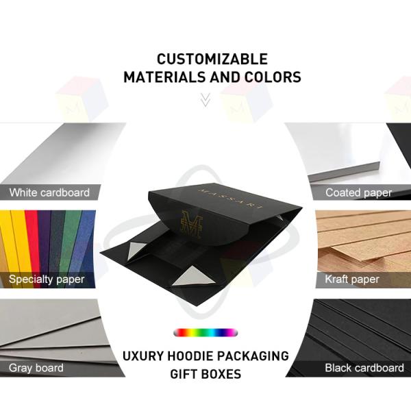 Luxury Custom Logo Black Magnetic Folding Heavy Oversize Hoodie Packaging Box Clothing