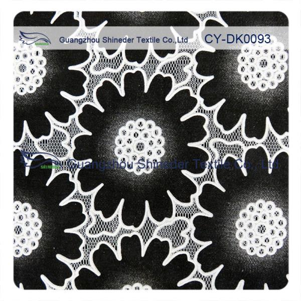 Fashion Big Black Floral Cotton Lace Fabric , 50% Cotton 50% Polyester