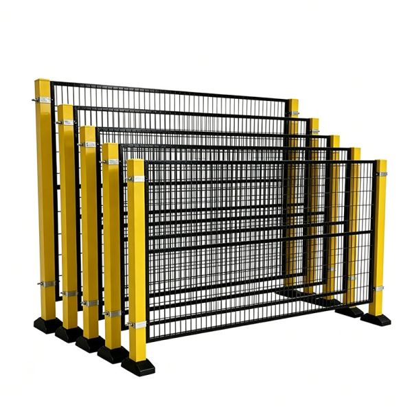 Hsj Anping Factory Custom Robot Safety Fence Machine Guarding Barrier Steel Mesh Metal Arc Screen Panels Optional Hinged/Folding/Sliding Doors Interlock Safety Switches & Multiple Security Lock Access