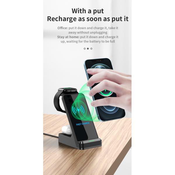 3 In1 Fast Qi Wireless Charger Holder 15w Magnetic Charger for Mobile Phone Iwatch Custom Led Logo and 5V/2A Output