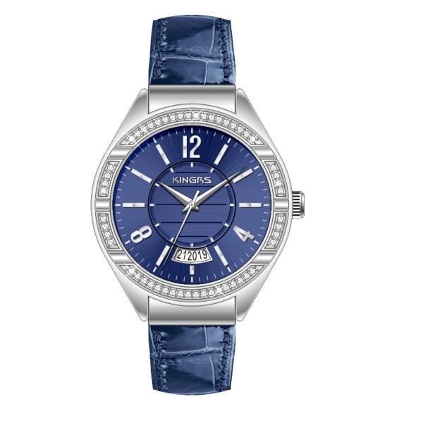 37.0mm Ladies Jewelry Wrist Watch Genuine Leather Band With Diamond Round Alloy Case