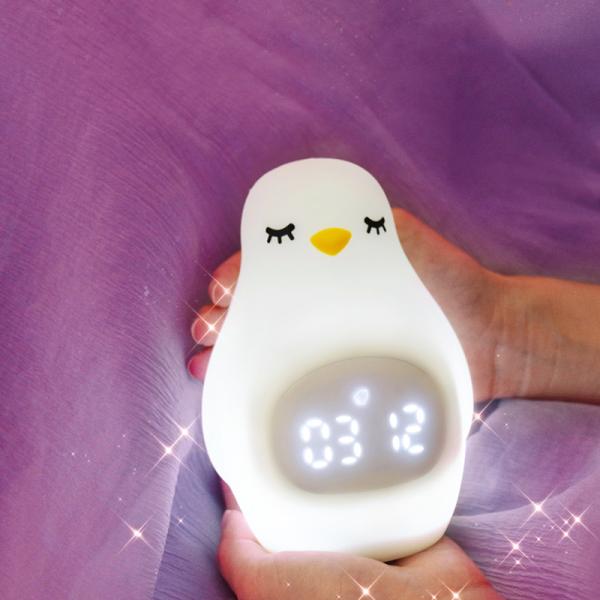 Penguin Electronic Table Alarm Clock Children Bedroom Silicone Night Light Kids Sleep Trainer