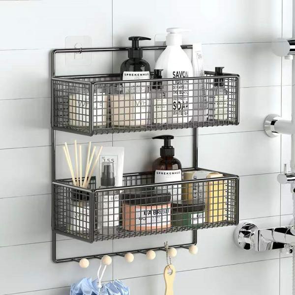 Bathroom Washstand 2.5mm Wall Storage Basket Bath Toilet Perforation Free Hanging