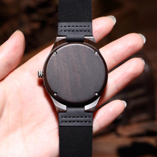 Hardlex mirror Mens Wooden Watches Engraved black sandalwood