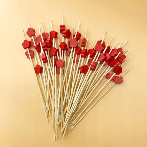Multi Color Disposable Biodegradable 12 Cm Natural Bamboo Fruit Fork Cocktail Sticks