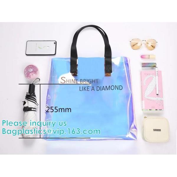 Neon Rainbow Hologram PVC Tote Bag custom holographic handbag PVC handle beach bag,Cosmetic Makeup Travel Pouch,Zipper