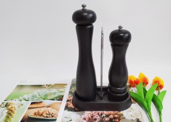 Manual Sustainable Wood Black Wooden Salt And Pepper Grinder Set