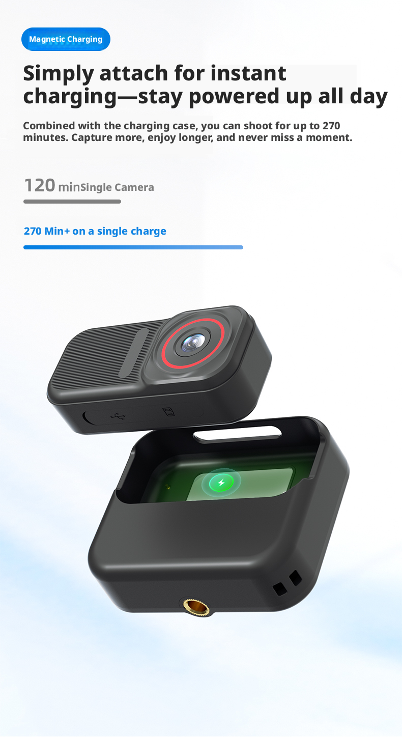 Thumb Camera 170° Wide Angle Mini Action Camera WiFi Pet Camera 120min Battery for Travel Outdoor Hiking Adventure