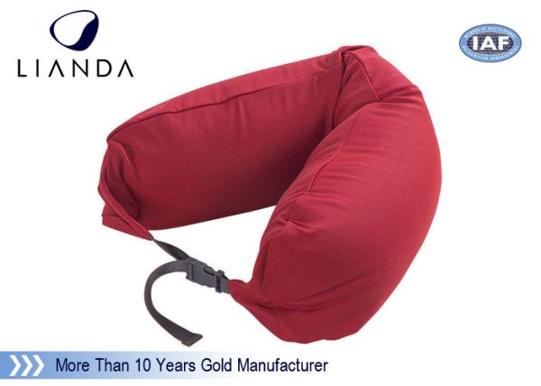 Promotional Gift Red Memory Foam Pillows For Car / Train , Microbeads Material