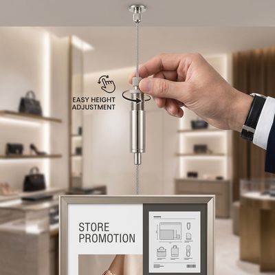 Adjustable Bottom Exit Cable Gripper Brass Loop for Signage Display Hanging System