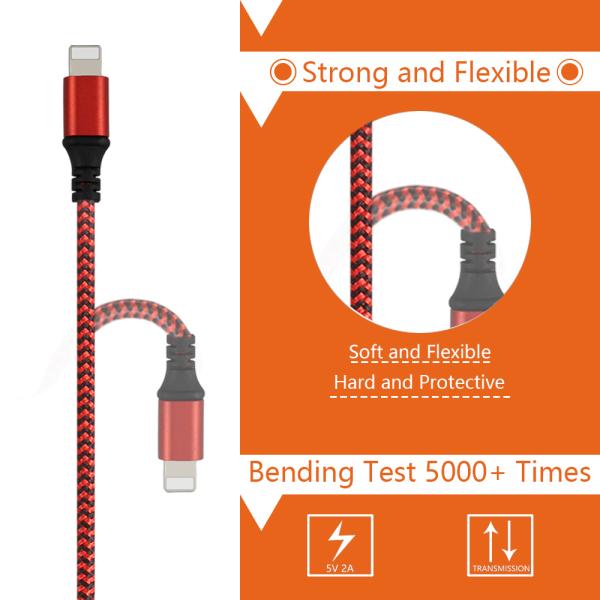 iPhone 5 6 8 Pin Nylon Braided Cable Aluminum Alloy Housing Dual Color