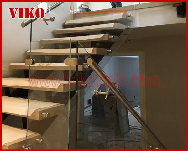 Straight Stringer Staircase VK13S Double Steel Plate Stair,304 Stainless Steel,Glass Tread,12mm Tempered Glass Railing,