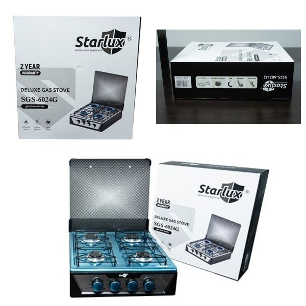 Cuisinière à gaz quatre brûleurs avec couvercle en verre, pour la maison, 4 brûleurs, table de cuisson, corps en métal