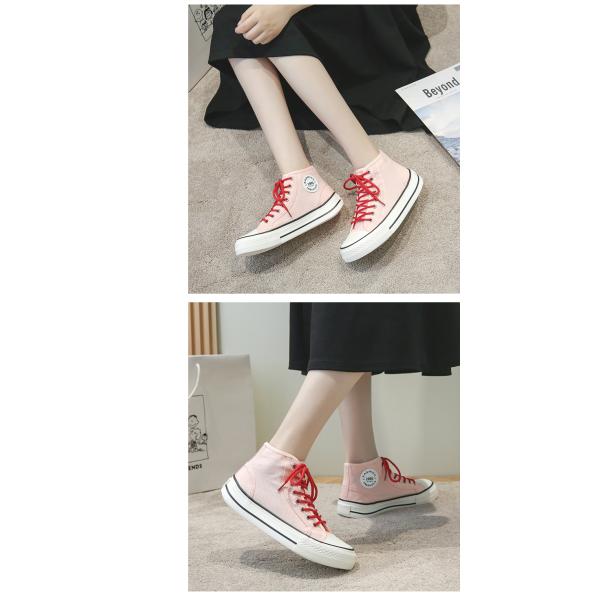 Wholesale new triple vulcanized high quality high top oval toe canvas shoes for women