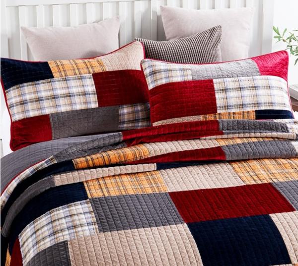 Tecido de veludo holandês de alta qualidade Tintado com fios Patchwork artesanal Quilted Covers de cama Natal Decorativo de cobertura de cama bordado