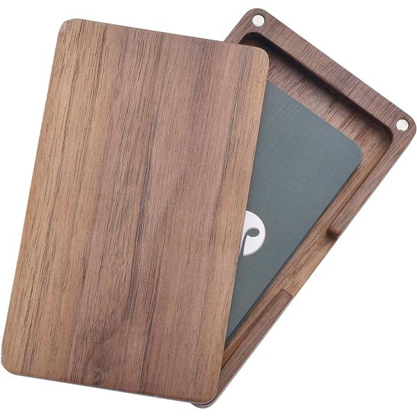 Black Walnut Wood Square Card Case with Magnetic Closure Wooden Business Card Holder